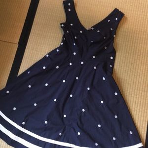 Navy and white polka-dot dress
